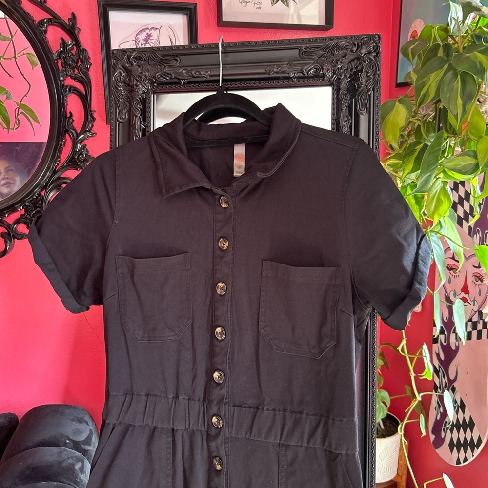 Black Button-Up Short Sleeve jumpsuit